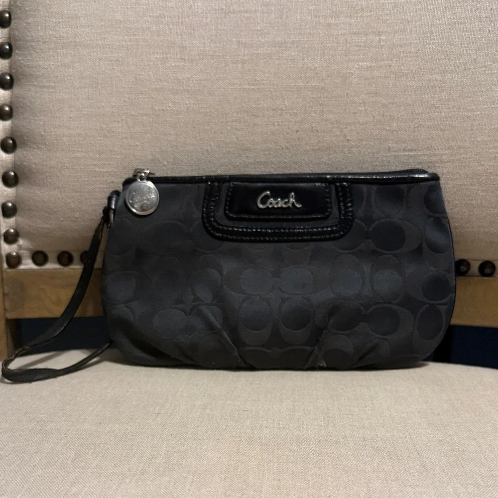 Coach Signature Black Wristlet Clutch